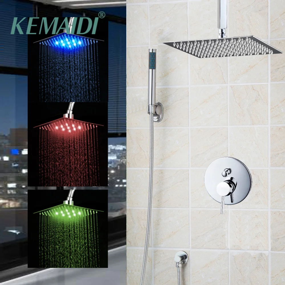 

8" 12"16" LED Bathrome Bathtub Rainfall Shower head Polished Wall Mounted Swivel Mixer Taps Shower Faucets Set Chrome Finish