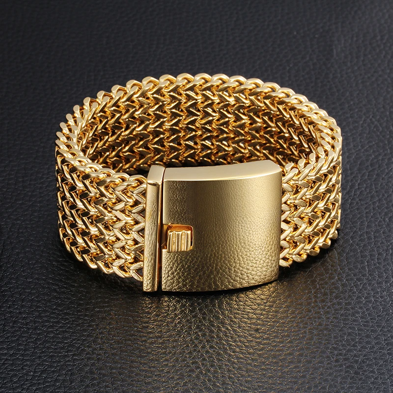 Простой настоящий человек 178 г тяжелый 316L нержавеющая сталь 30 мм широкий квадратный Фигаро браслет цепочка золотой тон 9''