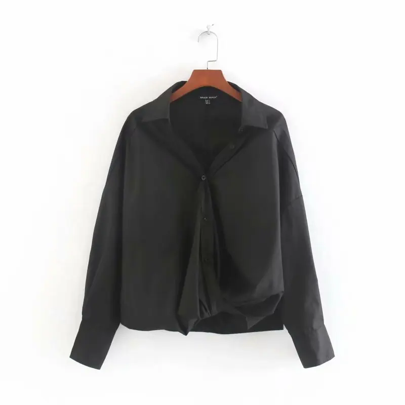 Summer Women Full Sleeve White and Black Shirt Front Knotted Casual Korean Female Shirts Spring Ladies Tops | Женская одежда