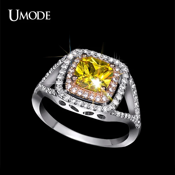 UMODE Роскошные гало кольца для помолвки два тона покрытия редкая огранка желтый