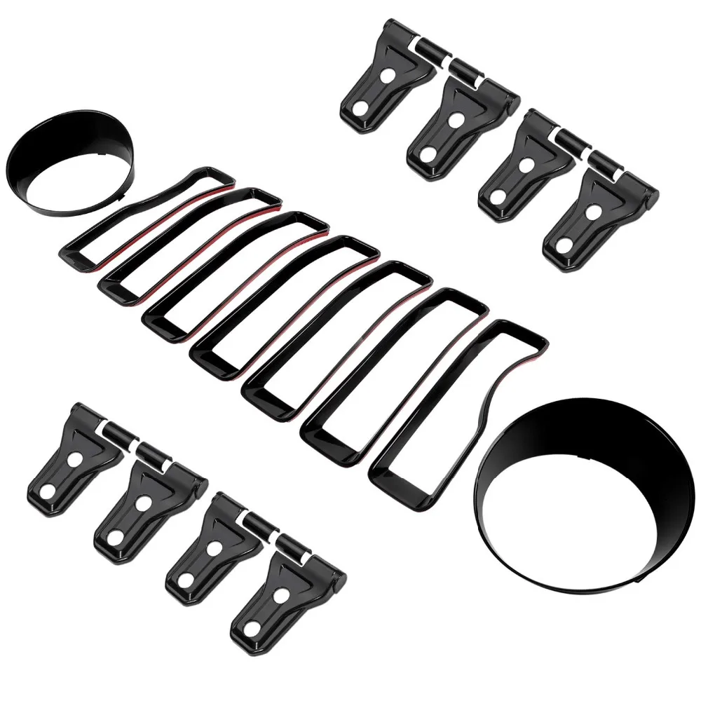 Chuang Qian 17Pcs Front Grille Trim Cover Head Turn Light Door Hinge for 2018 2019 Jeep Wrangler JL JLU Sport/Sports | Автомобили и