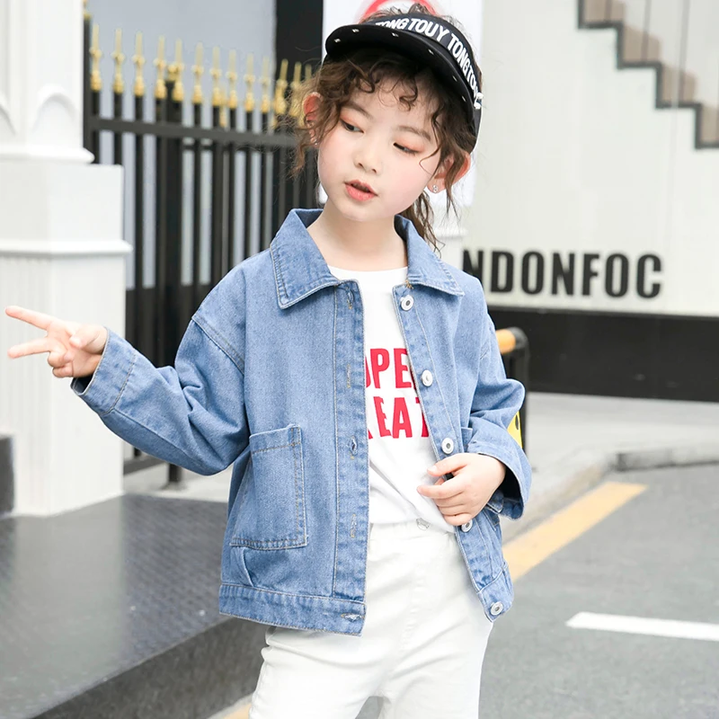 Джинсовая куртка со смайликом для девочек новинка 2019 года весенне-осенняя