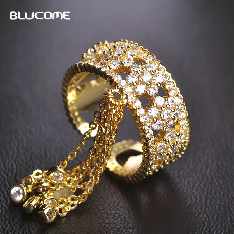 Blucome Luxury Cubic Zircon Tail Rings For Women Brand Desgin Party Statement Accessories Tassel Copper Wedding Woman | Украшения и