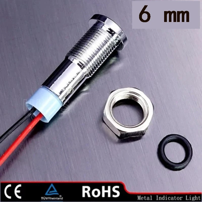 1 шт. светодиодный 6 мм маленький размер металлический индикатор светильник