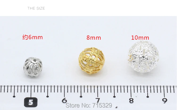 100p6mm 8 мм 10 мм Позолоченные посеребренные металлические бронзовая филигрань полый цветок фонарь круглый шар Распорки свободные бусы, украшения DIY
