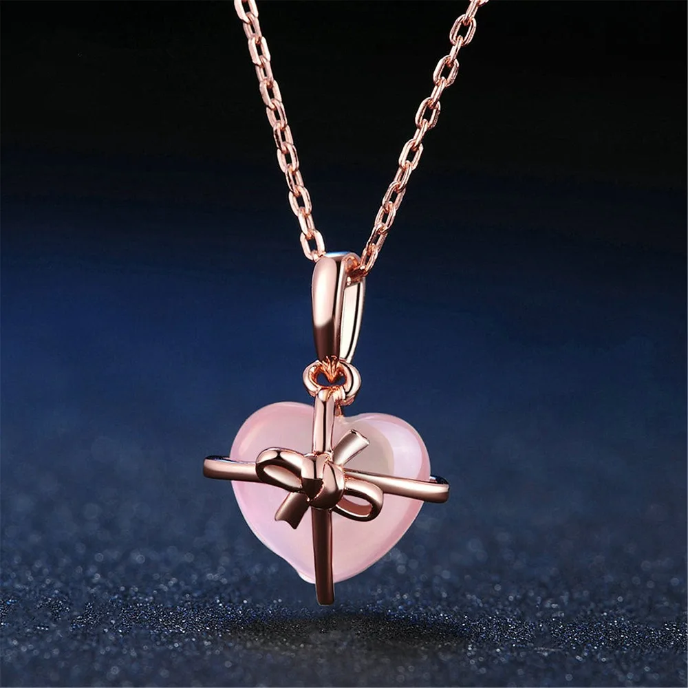Ociki Rose Gold Color Ross Quartz CZ Pink Opal Pendant Necklace Heart Choker for Women Girls Gift ChokerDrop Shipping Jewelry | Украшения и
