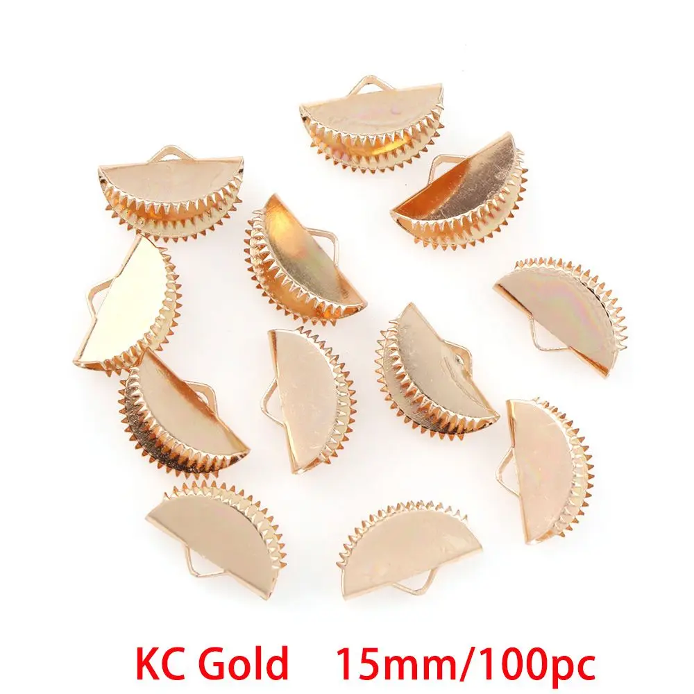 KC gold 100pcs Золото 13/15/20 мм металлический Железный полукруглые разноцветные плоские с Cove застежками шнур с торцевыми крышками затягивающая лента Кожаный Зажим откидной ювелирные соединители обжимные клещи - Цвет: KC gold 100pcs
