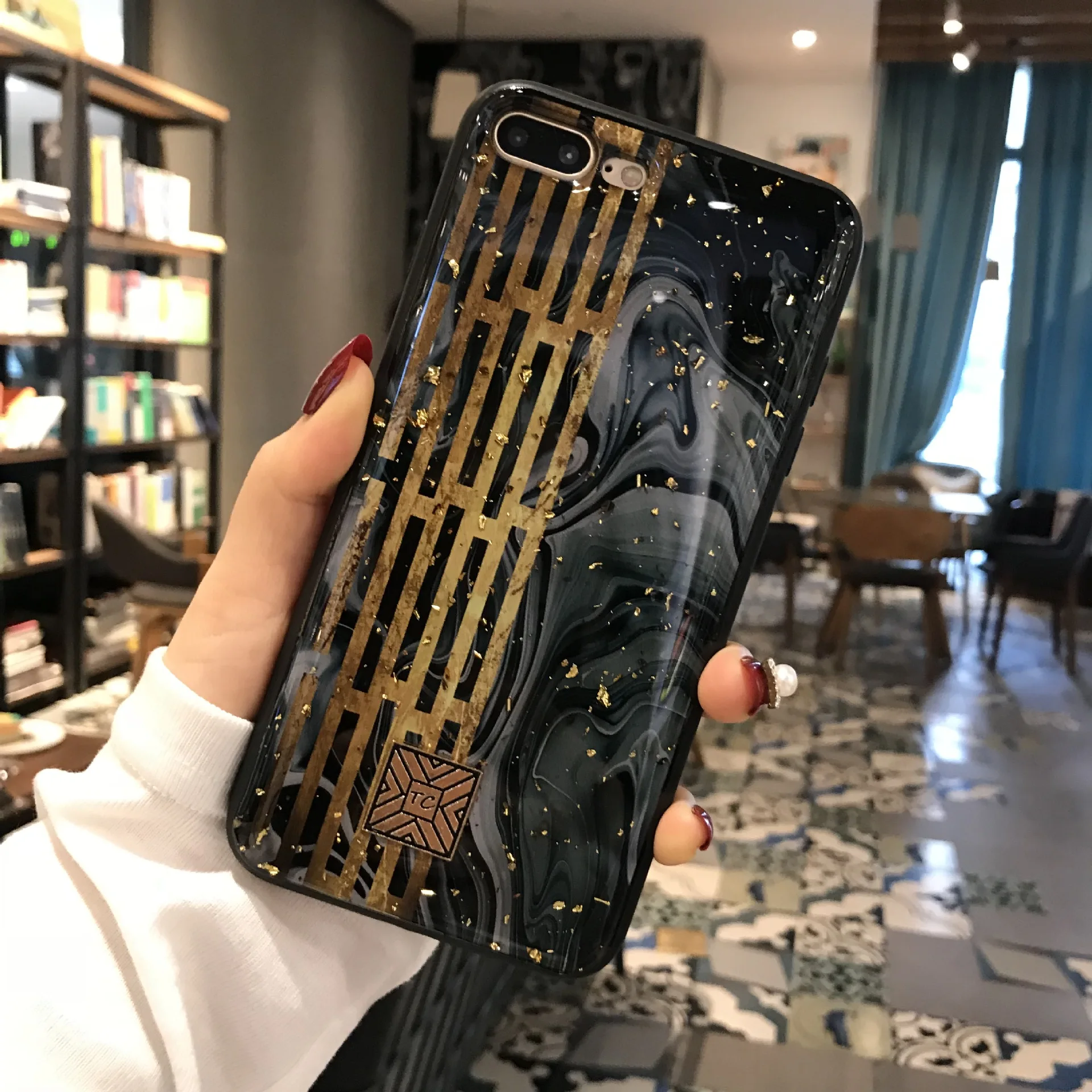 Чехол для Телефона iPhone X XS Max XR из золотой фольги с мраморной отделкой мягкий