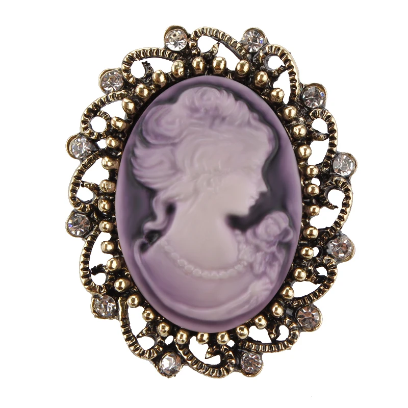 Винтажный Готический стиль статуя головы камея брошь стразы для женщин вечерние