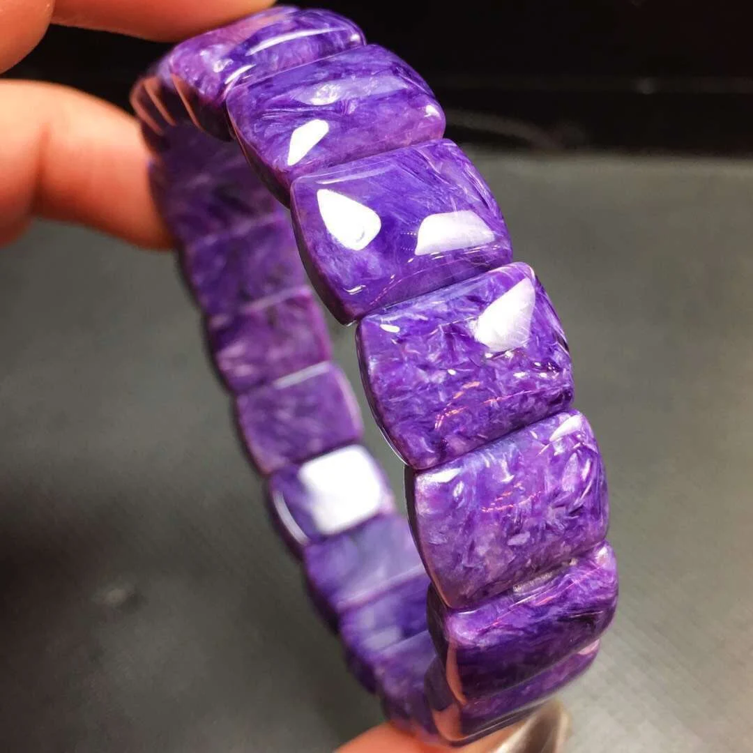 B07298 Genuine Natural Charoite Gemstone Bracelet 14.3x10.5x6.3mm for men women crystal fashion lover bracelets jewelry | Украшения и