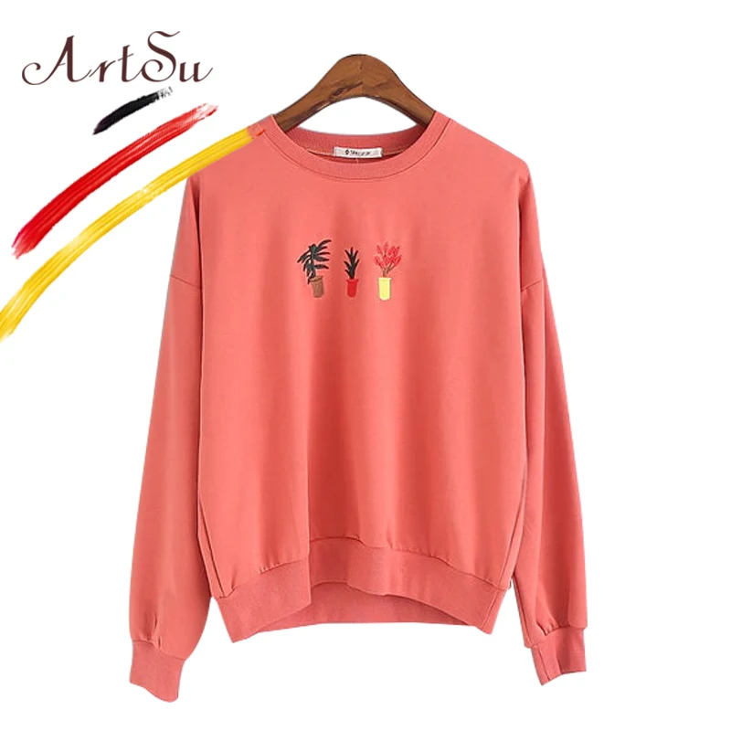 Арцу корейский хлопок с длинным рукавом Женский пуловер спортивный костюм милый