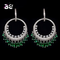 be 8 hot sales charm green cz tassel drop earrings for femme bridal wedding gifts fashion sparkling aaa cz for female gift e 340