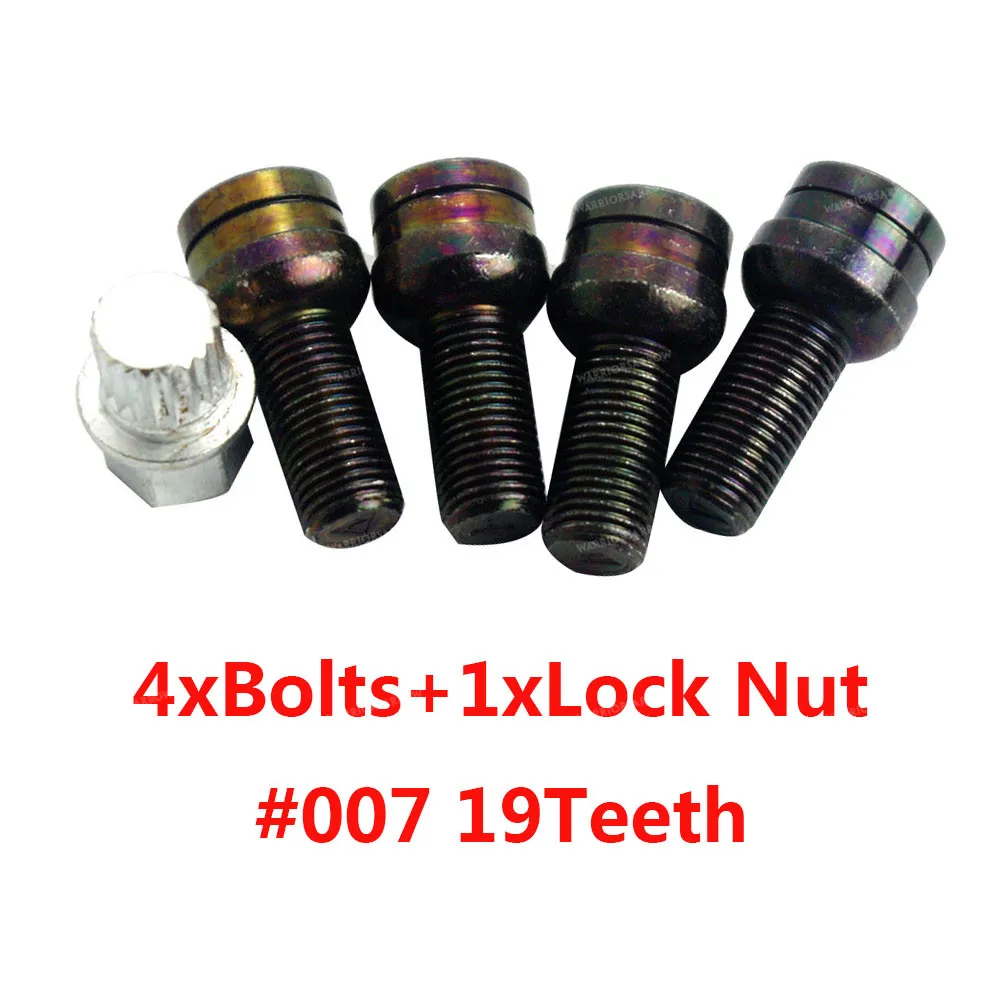 4xBolts 1xLock Nut X5 набор Противоугонный колесный винт Болт замок гайка ключ адаптер 19 зубов для Volkswagen Golf Passat для Audi A4 A6 A8 TT 8D0601139F 007 - Название цвета: 4xBolts 1xLock Nut
