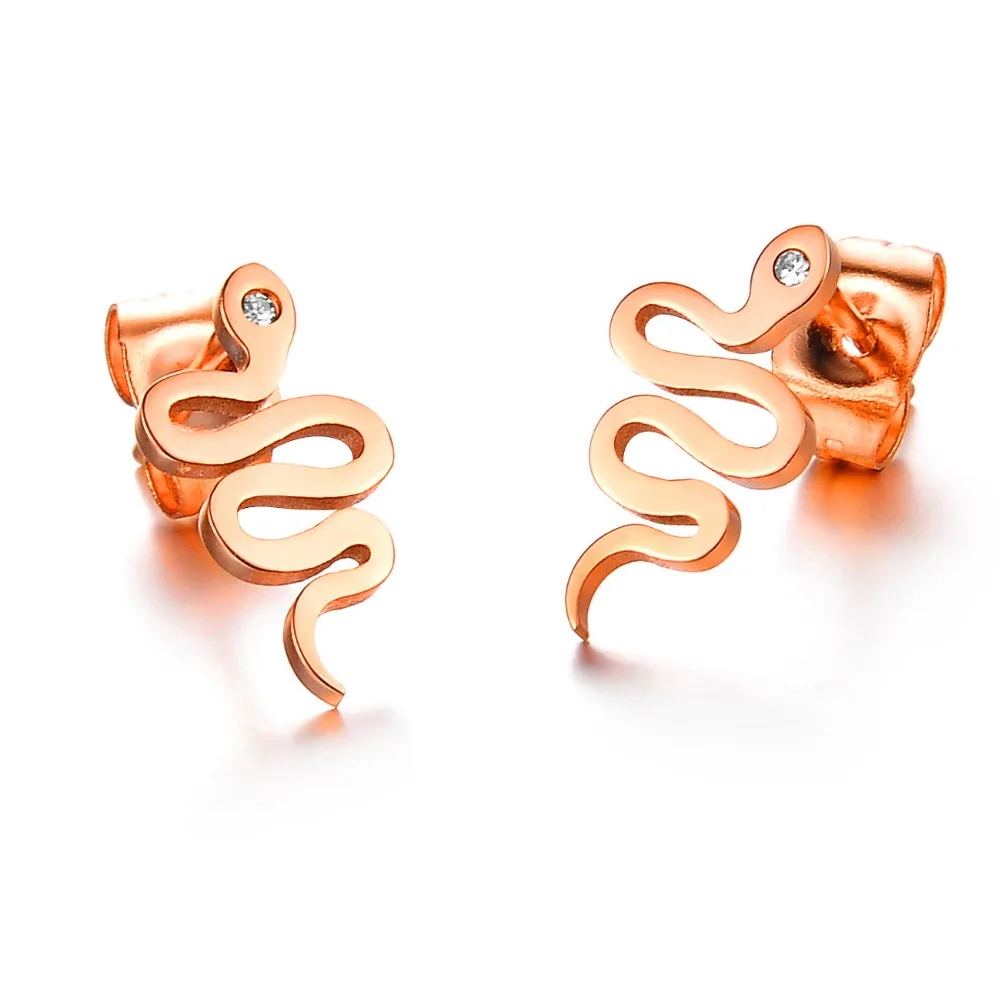 New Fashion Personality High Quality Creative Crystal Lady Rose Gold Snake Stud Earrings Jewelry Gift | Украшения и аксессуары