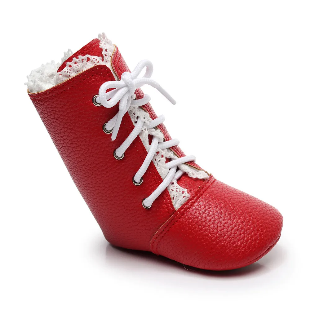 Зимние ботинки для мальчиков и девочек; детская обувь; Новая модная осенне-зимняя обувь для мальчиков и девочек; однотонные кружевные ботинки для малыша