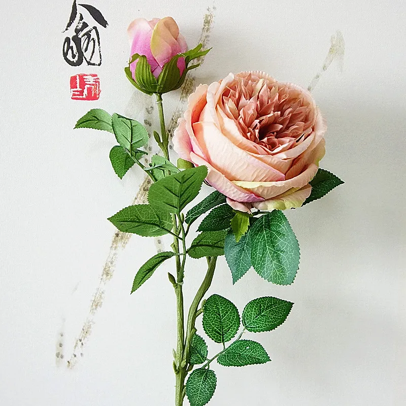 Highly recommend 2Heads Artificial rose branch Simulation peony flowers flores for autumn home hotel wedding decoration rose