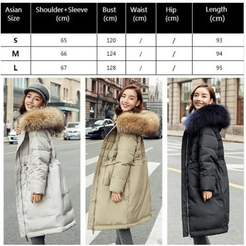 2018 Большая куртка на утином пуху с натуральным меховым воротником зимнее пальто