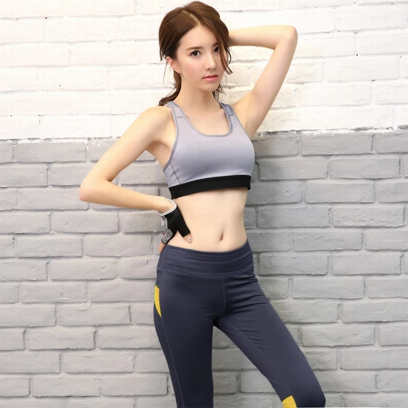 Женские спортивные бюстгальтеры синего и серого цвета эластичные дышащие