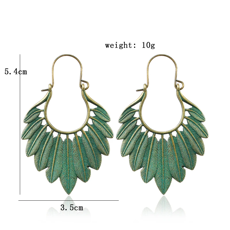 Богемные зеленые бронзовые Подвесные серьги-капли с листьями пальмы для женщин