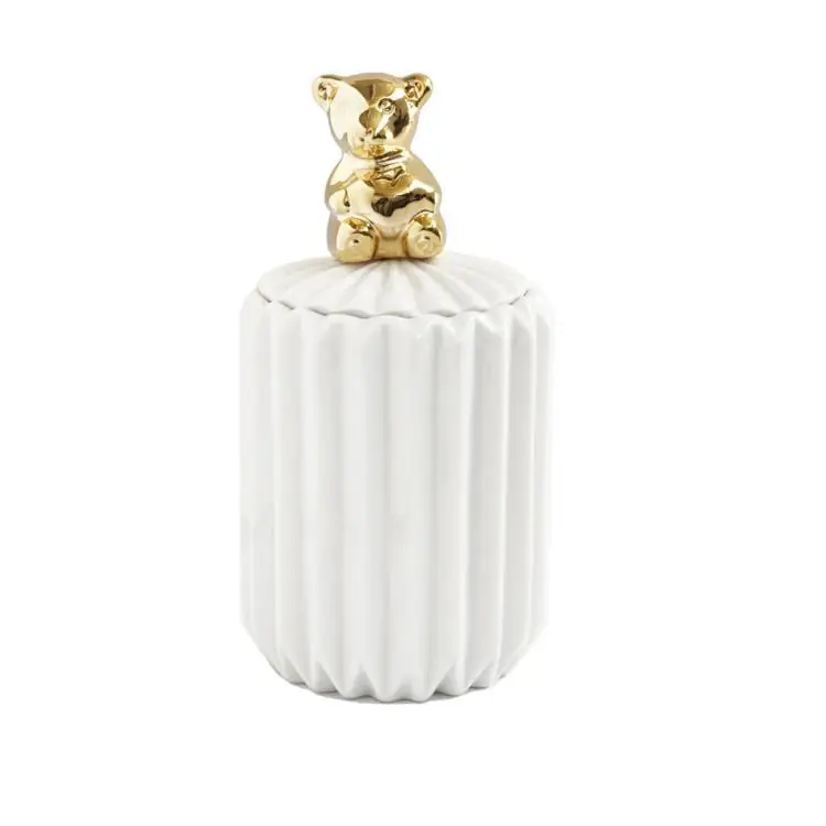 1 Dustproof With Lid Animal Cotton Swab Ceramic Jar Glass Containers White Desktop Jewelry Storage Tank Home Decoration Storage - Цвет: 1