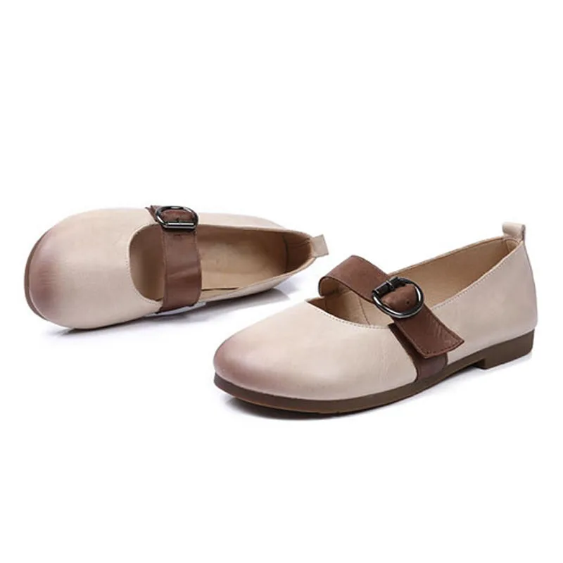 2018 new summer casual Korean version of the grandmother shoes literary retro leather low cut soft peas | Обувь