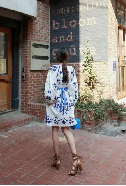 Женское платье с цветочным принтом длинным рукавом и круглым вырезом|dress bohemian|women