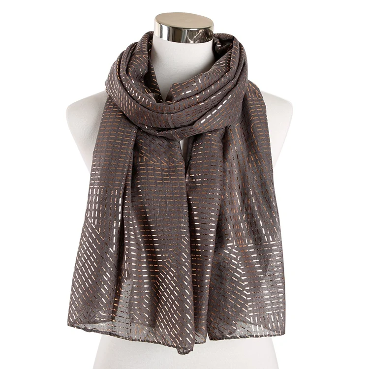 Темно-серый FOXMOTHER дизайн Foulard Femme Leightweight Фольга Золотой плед полосатый принт зажим для шарфа снуд женские подарки - Цвет: Темно-серый