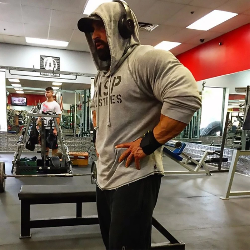 Men's Running Hoodies Long Sleeve Slim Fitness Tops Elastic Stretch Gym Bodybuilding Training Cotton Sweatshirt Sportswear