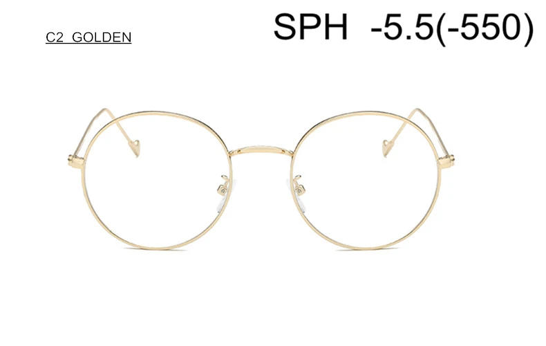 SUMONDY SPH-1,0 до-6,0 по рецепту очки для близорукости для мужчин и женщин Элегантная круглая оправа из сплава очки с диоптриями оптические очки Готовая продукция UF44 - Цвет оправы: C2 (-5.5)
