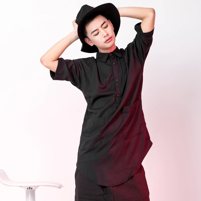2018 New Men's clothing GD Hair Stylist Catwalk fashion personality Medium long Irregular Shirt plus size costumes S-6XL