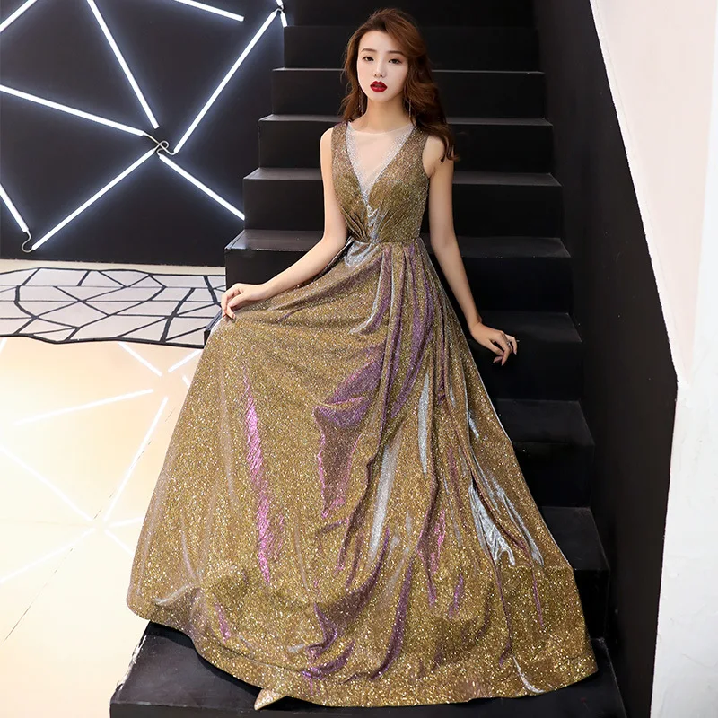 Реальное фото 2019 качество стразы блестки длинное вечернее платье элегантное