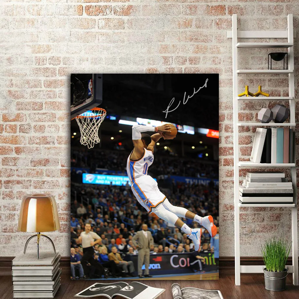 NBA Westbrook slam dank Oklahoma City Thunder Настенная картина холст Художественная печать