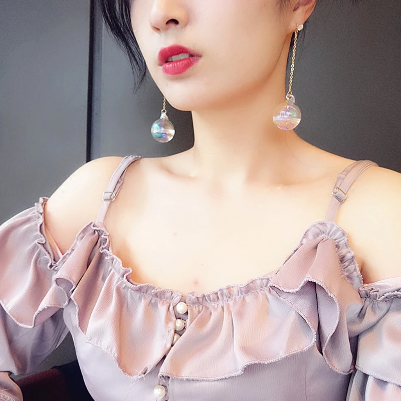

Shiny AB Transparent Bubble Ball Glass Water Inside Drop Earrings For Women