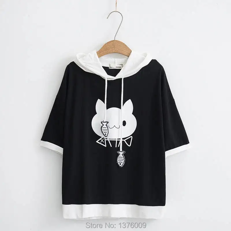 Суперзвезда Harajuku Женская толстовка Kawaii Neko Ear студенческие рубашки с капюшоном летнее худи повседневные топы Mori для девочек Moletom