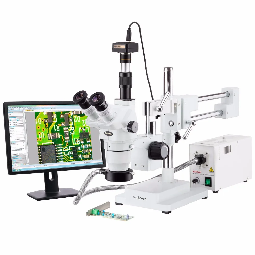 

Тринокулярный микроскоп AmScope 2x-225x со стереофоническим зумом и камерой 9 МП