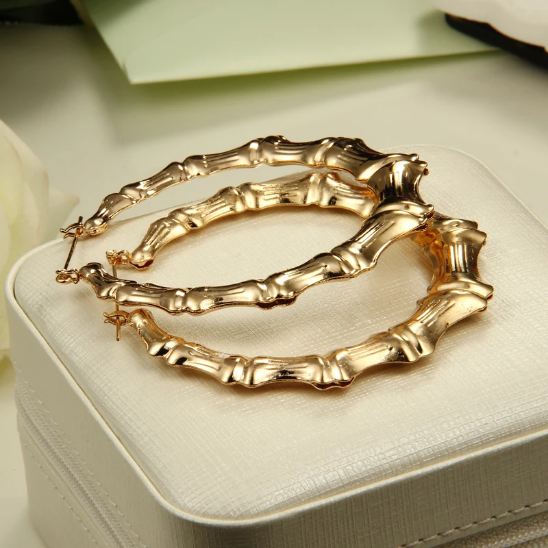 Женские винтажные бамбуковые обручи Hesiod круглые металлические серьги золотого