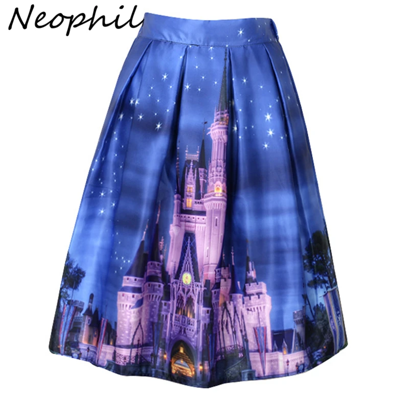 

Женская юбка с высокой талией Neophil 2022, расклешенная юбка фигуристки с принтом здания, плиссированное синее винтажное бальное платье, женски...