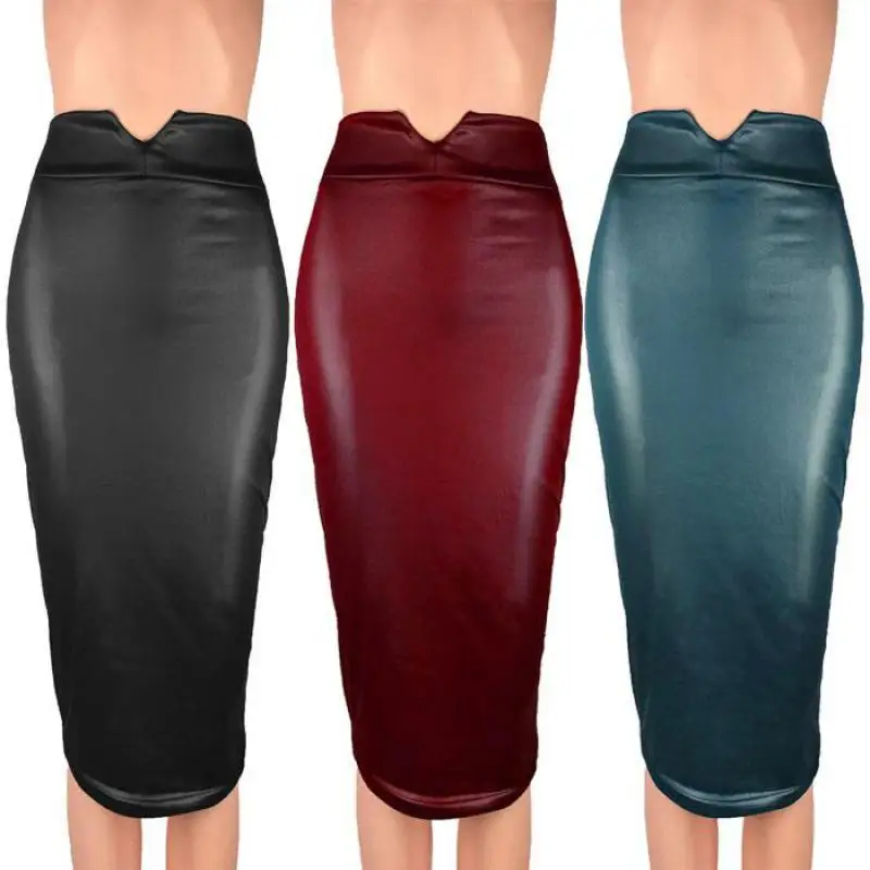 

Leather Skirt High Waist Slim Party Pencil Skirt Women PU Leather Midi Skirt Autumn Ladies Package Pencil Skirt Plus Size