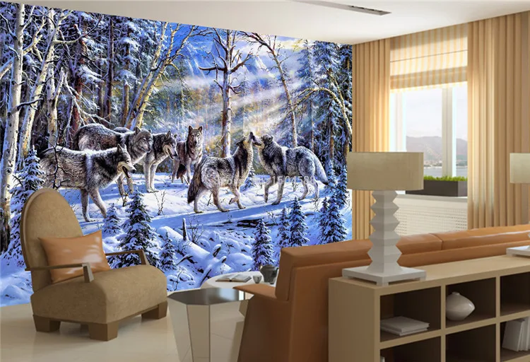 3D обои современный Снег Волк, картина масляными красками фото настенные фрески гостиная фоновые обои в кабинет Настенный декор животные обои фресковая роспись