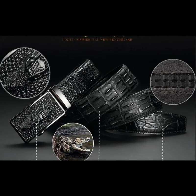 

Men Genuine Leather cowhide belt crocodile pattern Business belt men's Retro automatic buckle belt