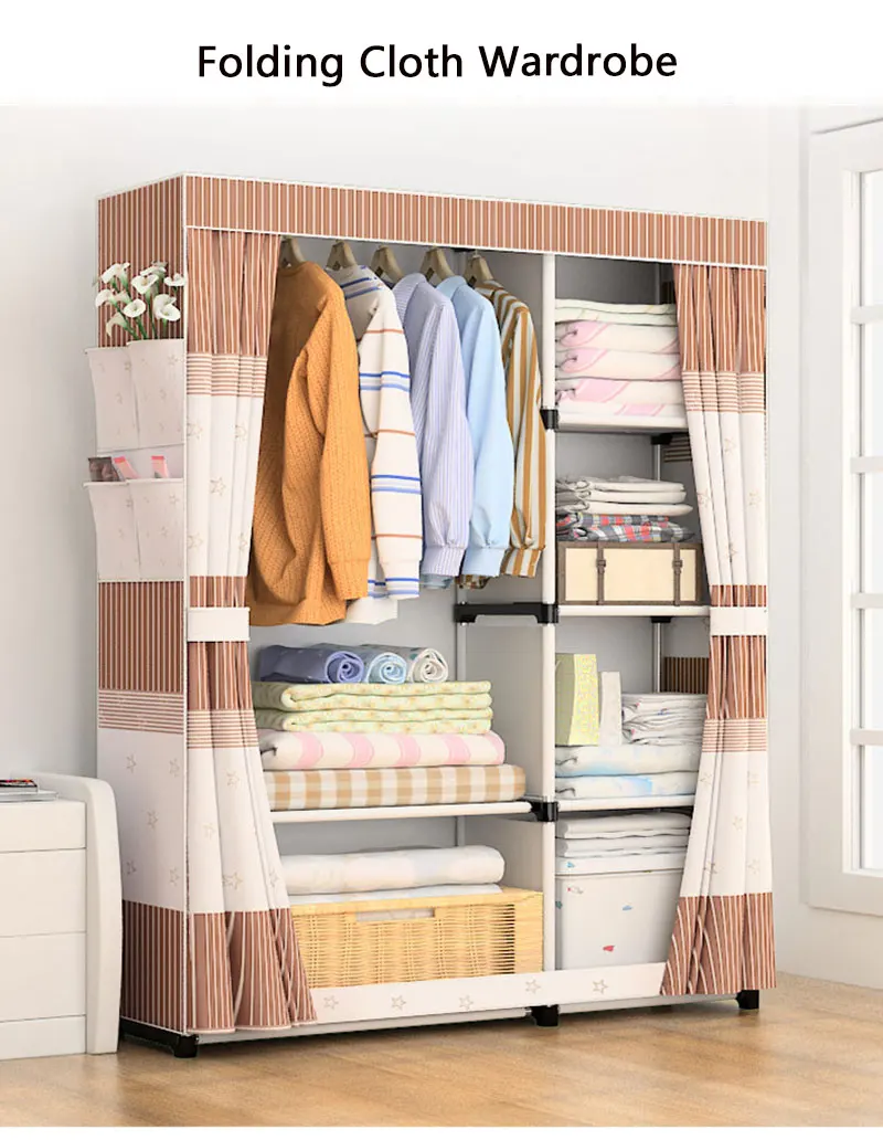 Современный минималистичный шкаф для одежды DIY сборочный стальной шкаф для хранения с усиленной трубой складной Тканевый шкаф мебель для спальни