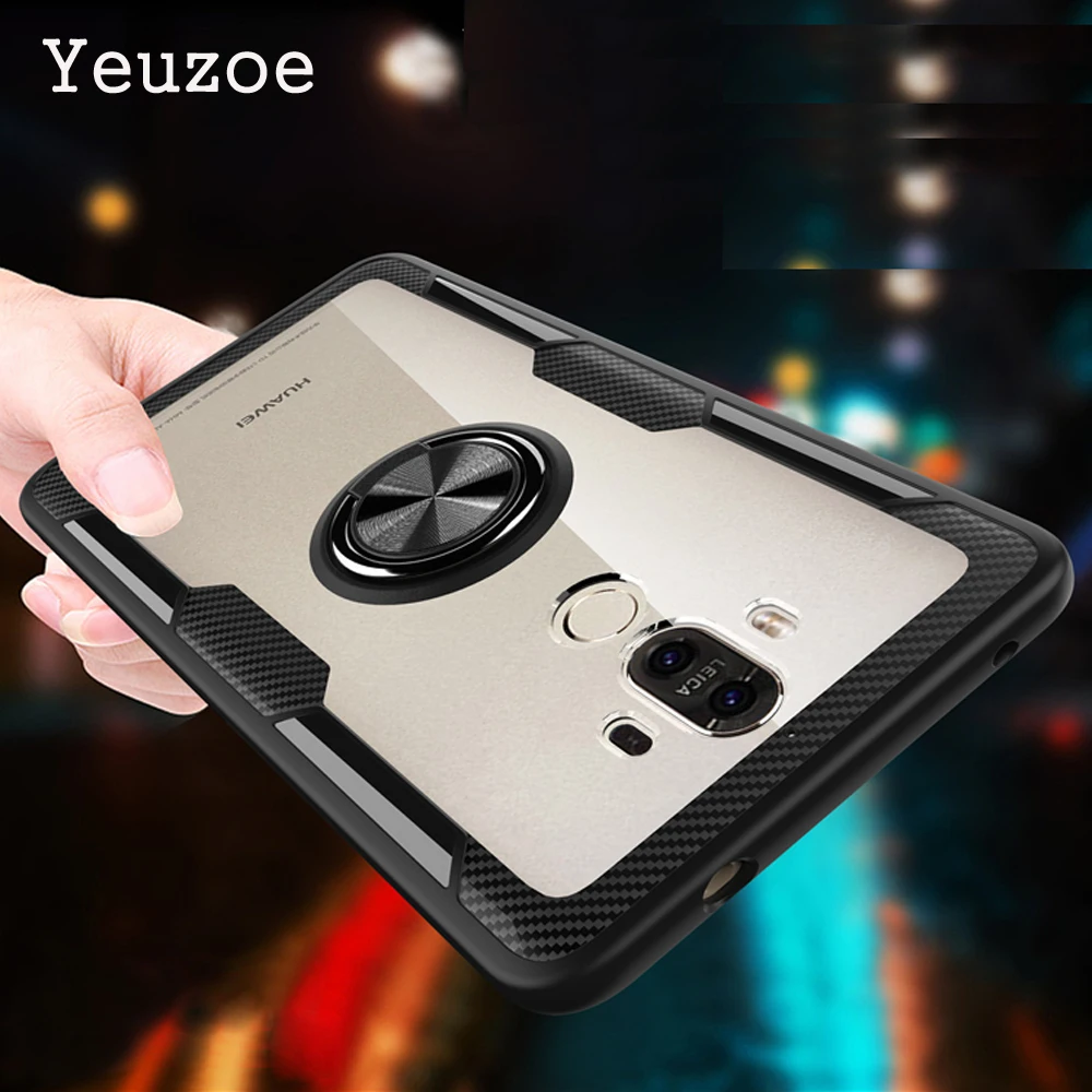 Adsorption Magnetic Car Bracket Clear Acrylic Case For Huawei mate 9 Soft Silicon Cover huawei mate9 Bumper |