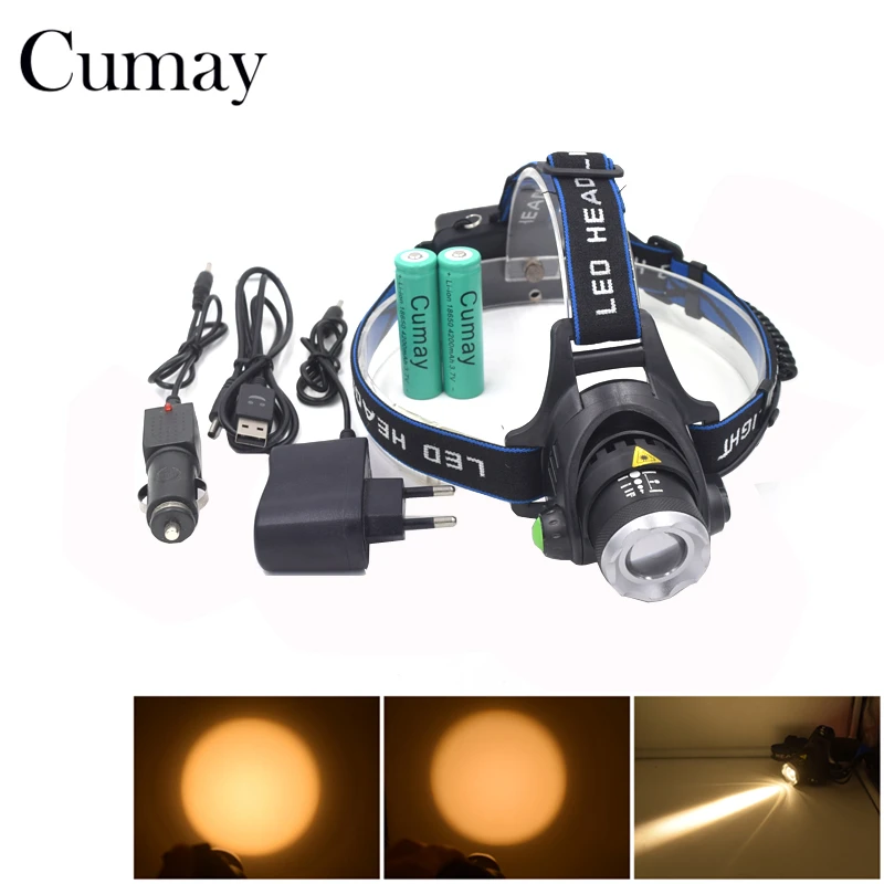 Супер Яркий 2000 Люмен XPE Теплый Свет фонарь налобный LED фонарик Фары Фара лампе на