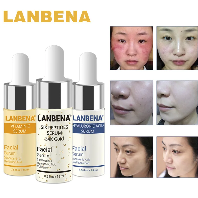 Сыворотка с гиалуроновой кислотой LANBENA + витамином C пептидами 24K Gold Acne Cream
