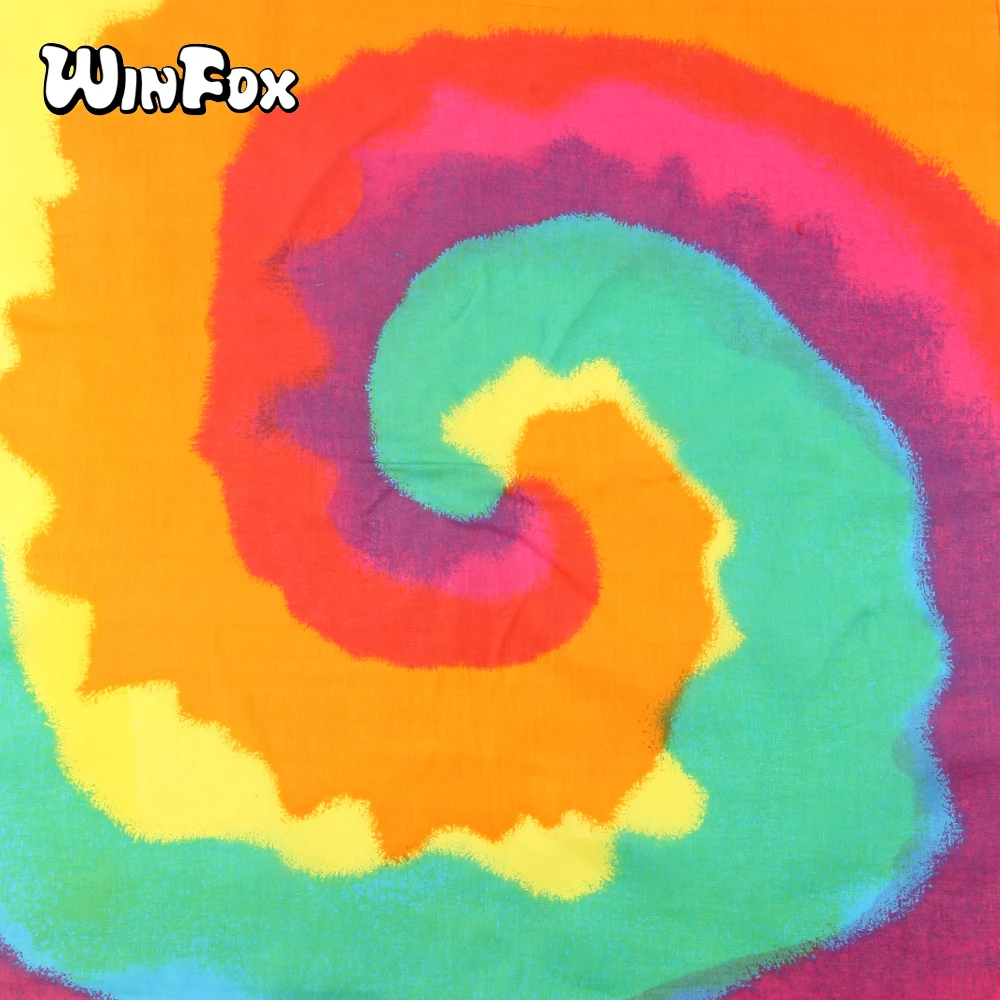 Winfox 100% хлопок Радужный галстук окрашивание Пейсли панк бандана квадратный шарф