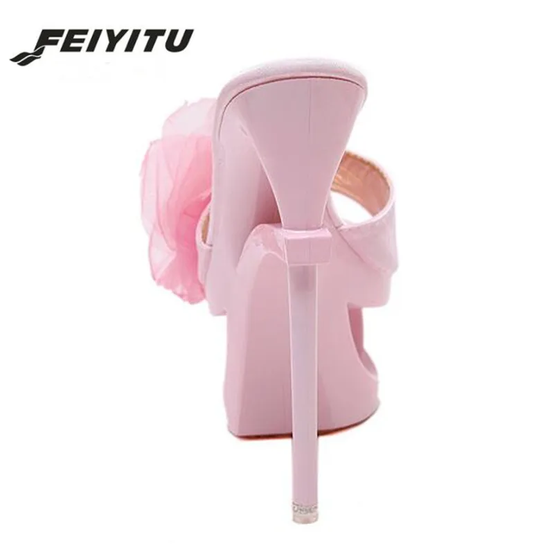 Женские шлепанцы на высоком каблуке 16 см FeiYiTu Клубные Босоножки платформе с