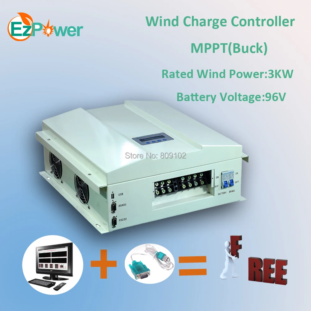 3kw 96v mppt controlador de carga eolica com funcao buck comunicacao rs display lcd