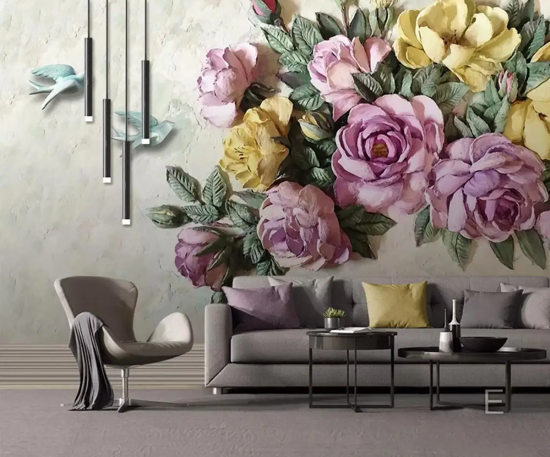 

Embossed Flower Wallpaper Murals 3D Mural Photo Wall Papers Wall Art Decor Floral Contact Paper Home Improvement Wall Cover