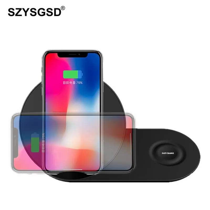 Qi Беспроводное зарядное устройство для iPhone X 8 Plus 2 в 1 держатель быстрой зарядки
