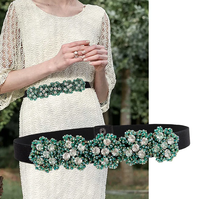 

New Cummerbunds belt Women's Girdle female Edition decorative drill mosaic fashion waist seal belt green belt etc.